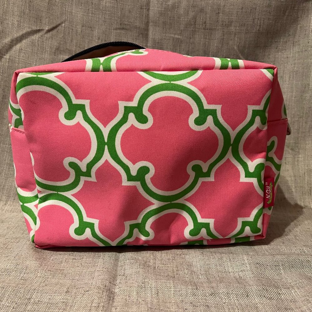 NWOT Pink and Green N. Gil Large Travel Cosmetic Pouch Bag